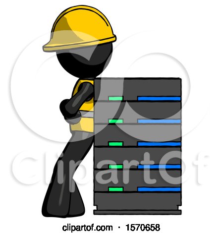 Black Construction Worker Contractor Man Resting Against Server Rack by Leo Blanchette