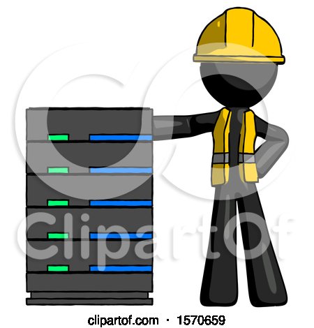 Black Construction Worker Contractor Man with Server Rack Leaning Confidently Against It by Leo Blanchette