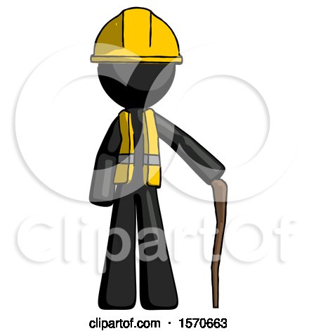 Black Construction Worker Contractor Man Standing with Hiking Stick by Leo Blanchette