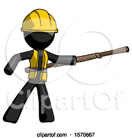 Black Construction Worker Contractor Man Bo Staff Pointing Right Kung Fu Pose by Leo Blanchette