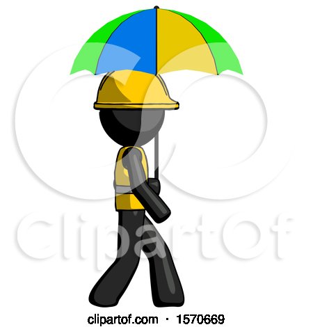 Black Construction Worker Contractor Man Walking with Colored Umbrella by Leo Blanchette