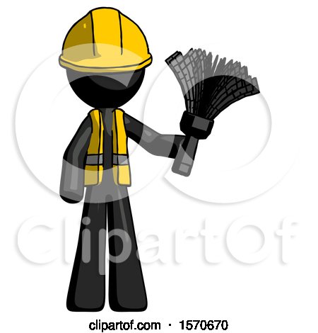 Black Construction Worker Contractor Man Holding Feather Duster Facing Forward by Leo Blanchette