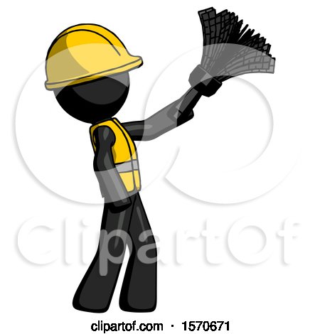 Black Construction Worker Contractor Man Dusting with Feather Duster Upwards by Leo Blanchette