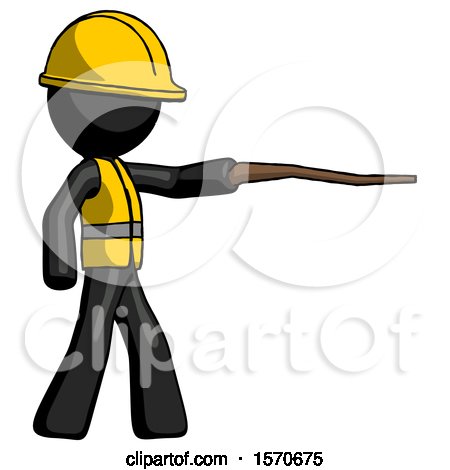 Black Construction Worker Contractor Man Pointing with Hiking Stick by Leo Blanchette