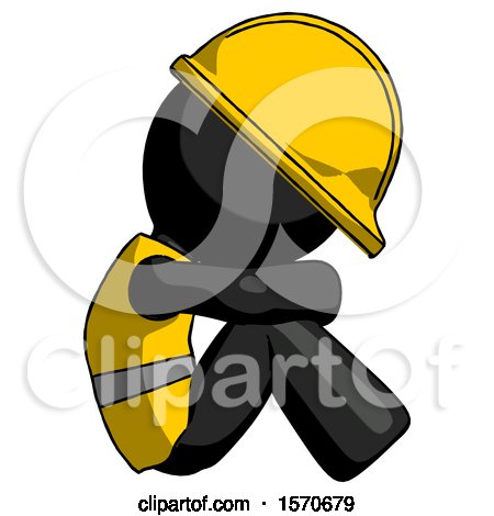 Black Construction Worker Contractor Man Sitting with Head down Facing Sideways Right by Leo Blanchette