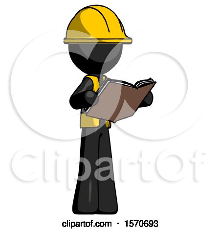 Black Construction Worker Contractor Man Reading Book While Standing up Facing Away by Leo Blanchette