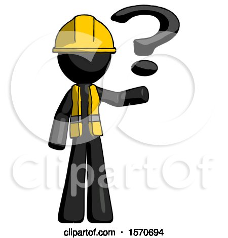 Black Construction Worker Contractor Man Holding Question Mark to Right by Leo Blanchette