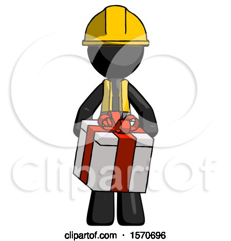 Black Construction Worker Contractor Man Gifting Present with Large Bow Front View by Leo Blanchette