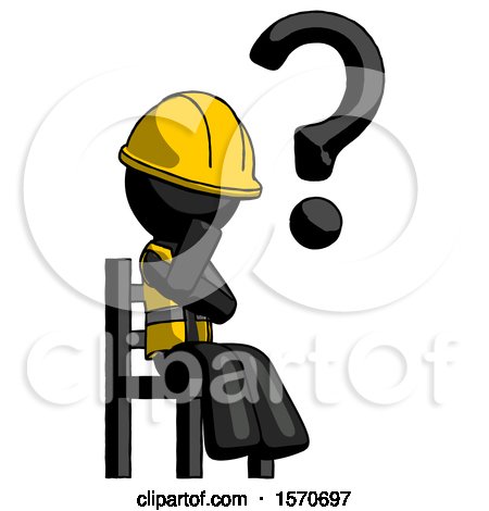 Black Construction Worker Contractor Man Question Mark Concept, Sitting on Chair Thinking by Leo Blanchette