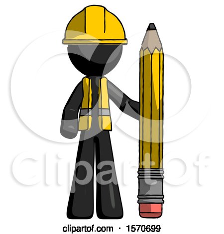 Black Construction Worker Contractor Man with Large Pencil Standing Ready to Write by Leo Blanchette