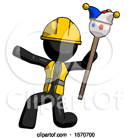 Black Construction Worker Contractor Man Holding Jester Staff Posing Charismatically by Leo Blanchette