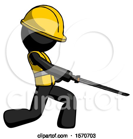 Black Construction Worker Contractor Man with Ninja Sword Katana Slicing or Striking Something by Leo Blanchette