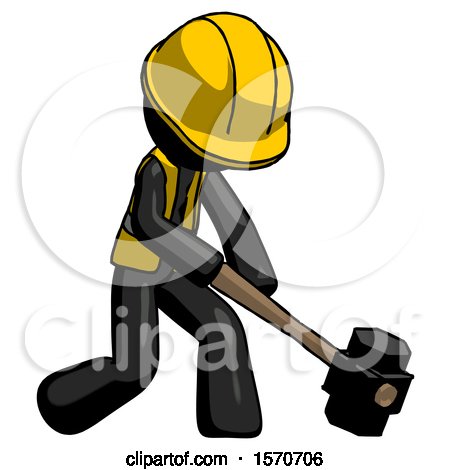 Black Construction Worker Contractor Man Hitting with Sledgehammer, or Smashing Something at Angle by Leo Blanchette