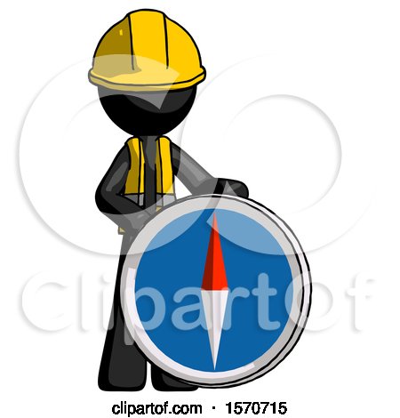 Black Construction Worker Contractor Man Standing Beside Large Compass by Leo Blanchette