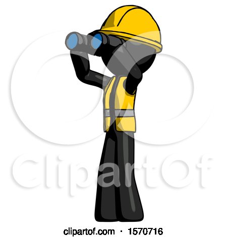 Black Construction Worker Contractor Man Looking Through Binoculars to the Left by Leo Blanchette