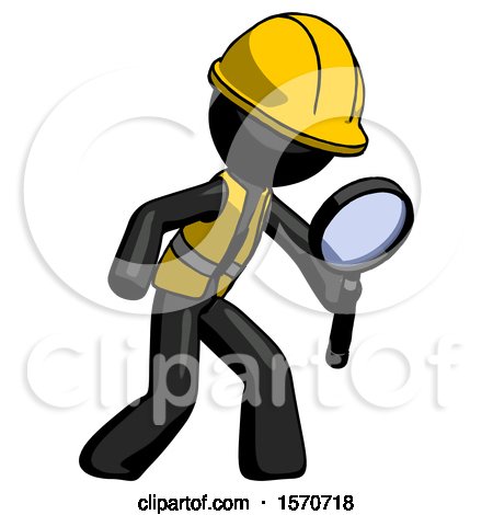 Black Construction Worker Contractor Man Inspecting with Large Magnifying Glass Right by Leo Blanchette