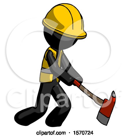 Black Construction Worker Contractor Man Striking with a Red Firefighter's Ax by Leo Blanchette
