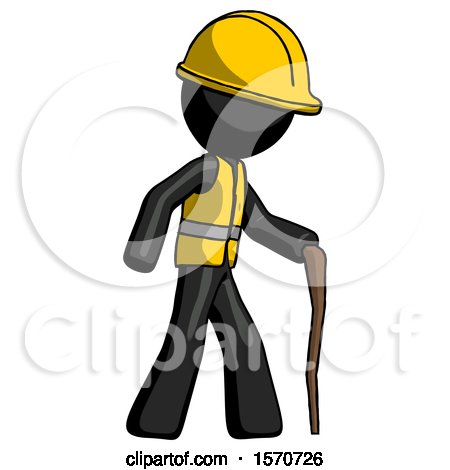 Black Construction Worker Contractor Man Walking with Hiking Stick by Leo Blanchette