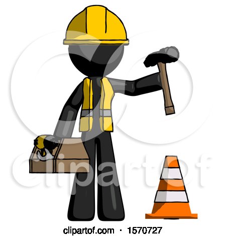 Black Construction Worker Contractor Man Under Construction Concept, Traffic Cone and Tools by Leo Blanchette