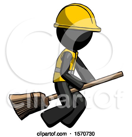 Black Construction Worker Contractor Man Flying on Broom by Leo Blanchette