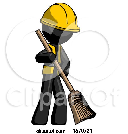 Black Construction Worker Contractor Man Sweeping Area with Broom by Leo Blanchette
