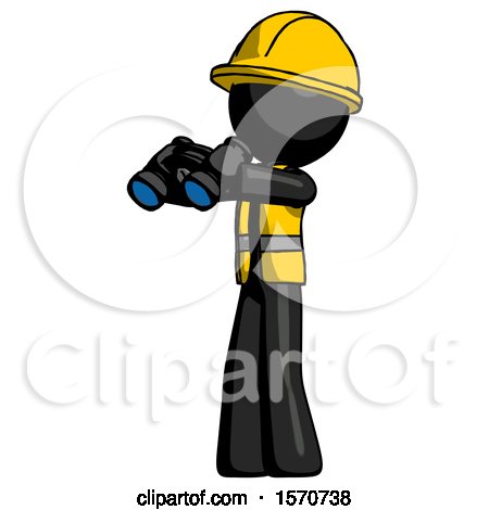 Black Construction Worker Contractor Man Holding Binoculars Ready to Look Left by Leo Blanchette