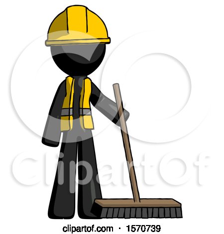 Black Construction Worker Contractor Man Standing with Industrial Broom by Leo Blanchette
