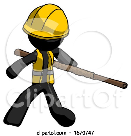 Black Construction Worker Contractor Man Bo Staff Action Hero Kung Fu Pose by Leo Blanchette