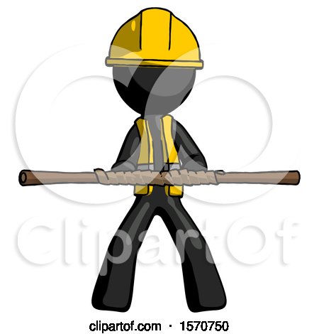 Black Construction Worker Contractor Man Bo Staff Kung Fu Defense Pose by Leo Blanchette