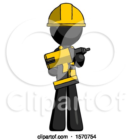 Black Construction Worker Contractor Man Holding Large Drill by Leo Blanchette