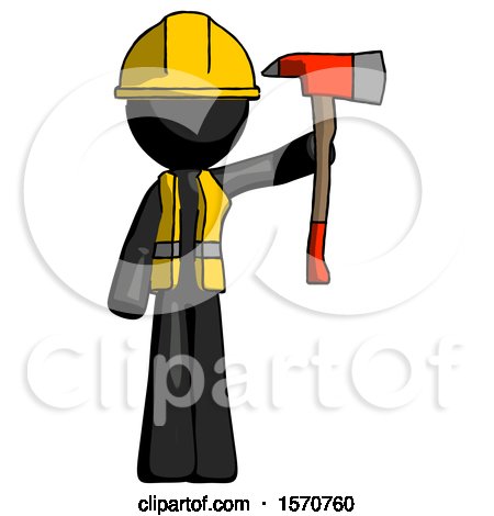 Black Construction Worker Contractor Man Holding up Red Firefighter's Ax by Leo Blanchette