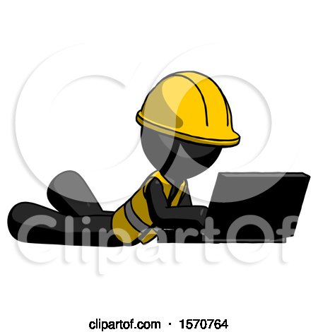 Black Construction Worker Contractor Man Using Laptop Computer While Lying on Floor Side Angled View by Leo Blanchette