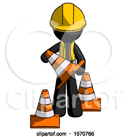Black Construction Worker Contractor Man Holding a Traffic Cone by Leo Blanchette