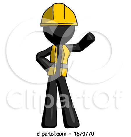 Black Construction Worker Contractor Man Waving Left Arm with Hand on Hip by Leo Blanchette