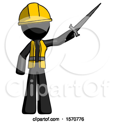 Black Construction Worker Contractor Man Holding Sword in the Air Victoriously by Leo Blanchette