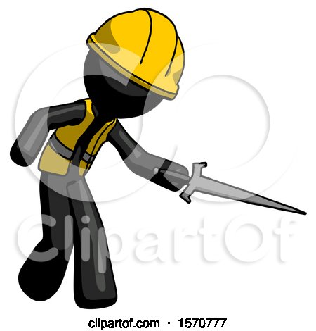 Black Construction Worker Contractor Man Sword Pose Stabbing or Jabbing by Leo Blanchette