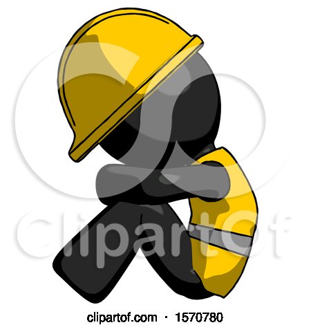 Black Construction Worker Contractor Man Sitting with Head down Facing Sideways Left by Leo Blanchette