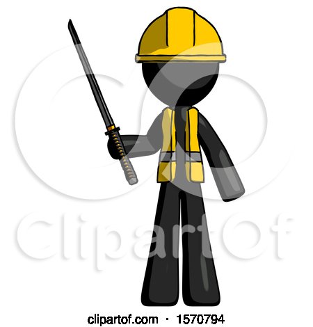 Black Construction Worker Contractor Man Standing up with Ninja Sword Katana by Leo Blanchette