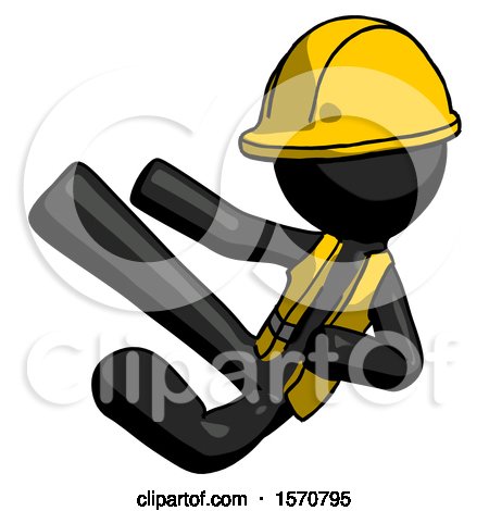 Black Construction Worker Contractor Man Flying Ninja Kick Left by Leo Blanchette