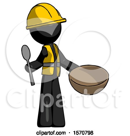 Black Construction Worker Contractor Man with Empty Bowl and Spoon Ready to Make Something by Leo Blanchette