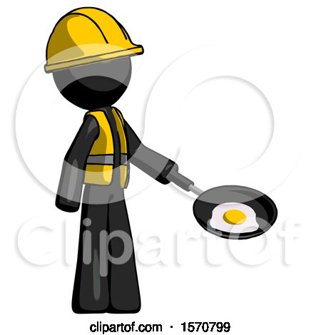 Black Construction Worker Contractor Man Frying Egg in Pan or Wok Facing Right by Leo Blanchette