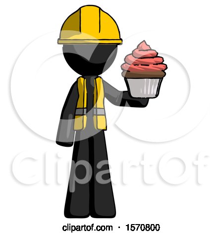 Black Construction Worker Contractor Man Presenting Pink Cupcake to Viewer by Leo Blanchette