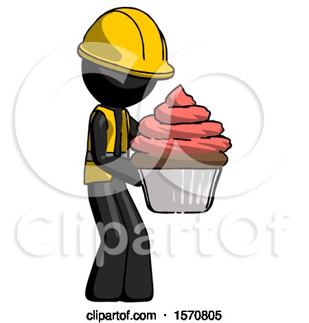 Black Construction Worker Contractor Man Holding Large Cupcake Ready to Eat or Serve by Leo Blanchette