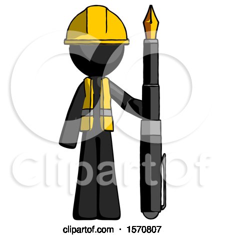 Black Construction Worker Contractor Man Holding Giant Calligraphy Pen by Leo Blanchette