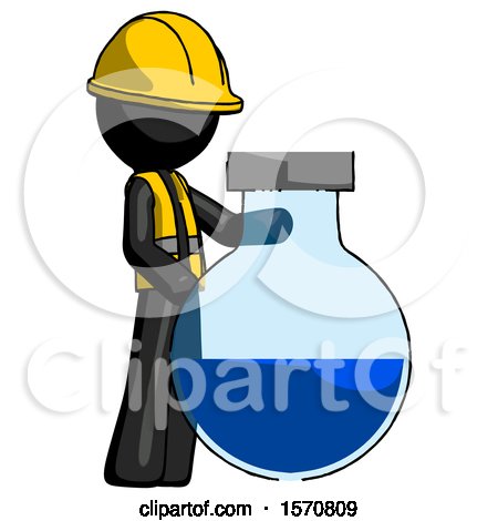 Black Construction Worker Contractor Man Standing Beside Large Round Flask or Beaker by Leo Blanchette