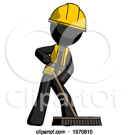 Black Construction Worker Contractor Man Cleaning Services Janitor Sweeping Floor with Push Broom by Leo Blanchette
