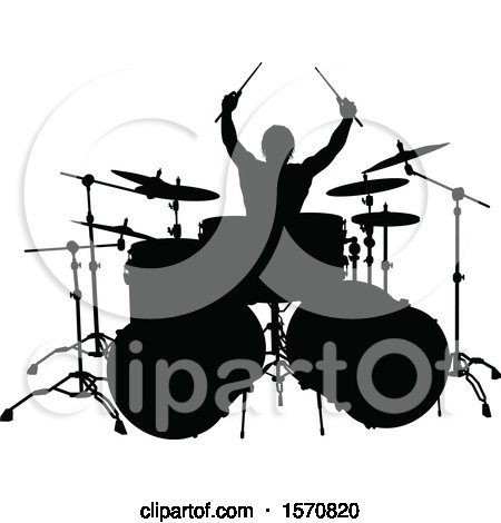 Clipart of a Silhouetted Male Drummer - Royalty Free Vector Illustration by AtStockIllustration