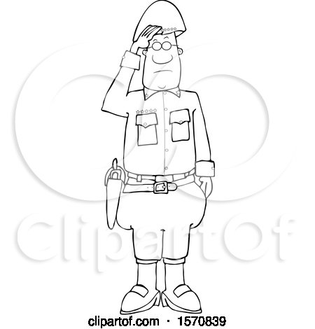 Clipart of a Lineart Black Male Military 5 Star General Saluting - Royalty Free Vector Illustration by djart