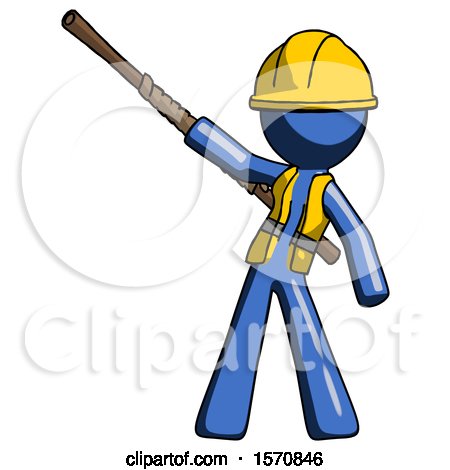 Blue Construction Worker Contractor Man Bo Staff Pointing up Pose by Leo Blanchette