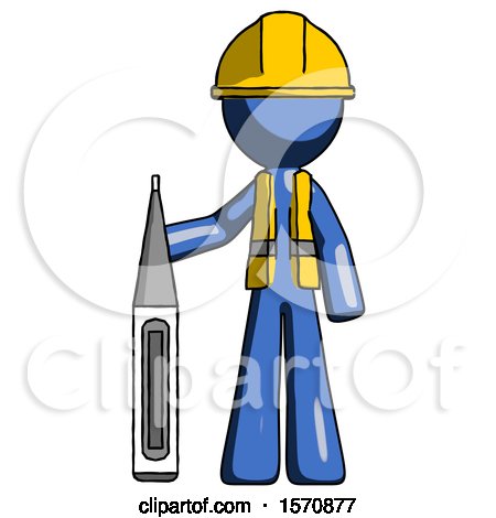 Blue Construction Worker Contractor Man Standing with Large Thermometer by Leo Blanchette